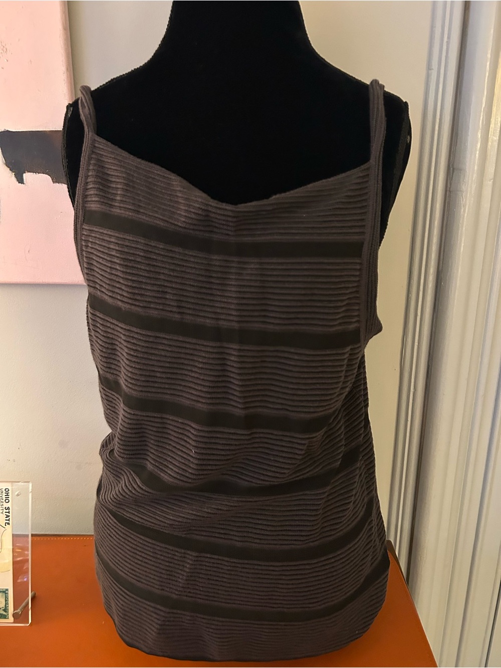 Vintage Armani Collezioni Grey Black Striped Knit Ribbed Tank